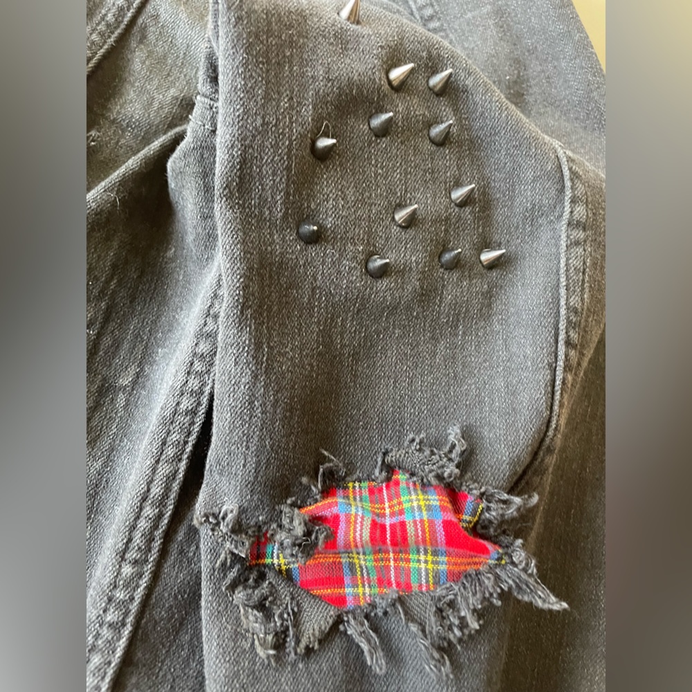 Custom Denim Jacket Givenchy Inspired Spikes Fray… - image 5